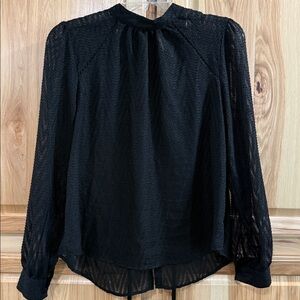 Free People Black Elegant Classy Whimsy Goth Sheer Textured Button Back Top